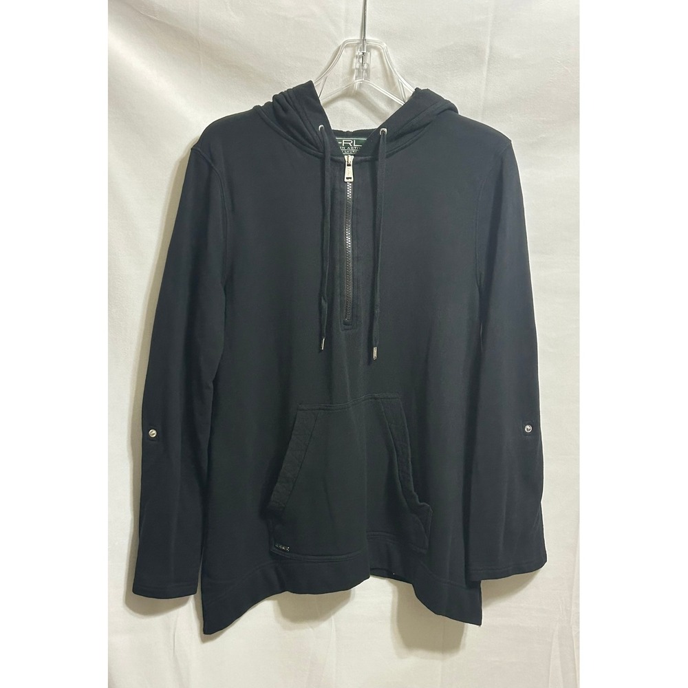 Lauren Active Ralph Lauren Black Quarter Zip Hoodie Roll Tab Sleeve Womens‎ Med